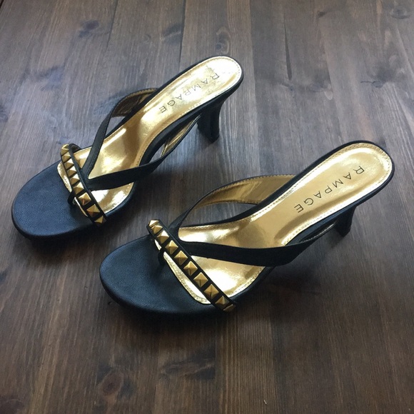 black and gold low heel shoes